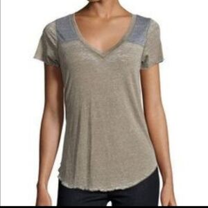 Chaser Army Green Gray Mixed Media Burnout Paper-Thin T-shirt Size XS